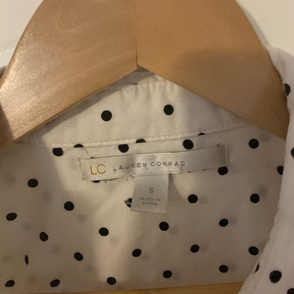 White w/ black polka dots button down shirt - Picture 2 of 2